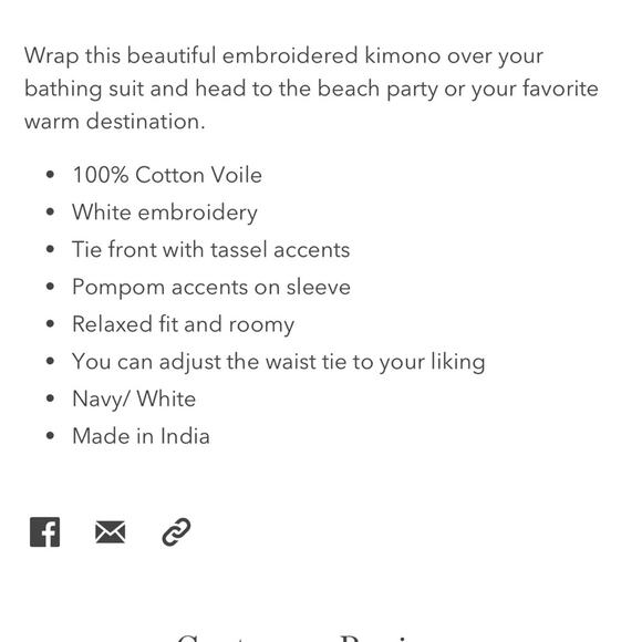 NEW Debbie Katz Malina Kimono Beach Swim Cover up Embroidered Navy Blue Large - Picture 5 of 5